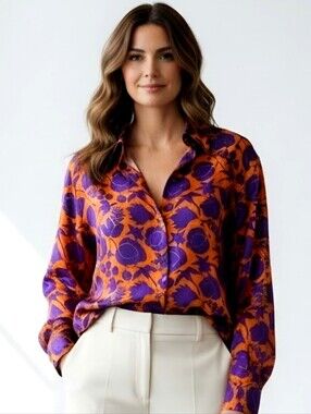 La Double J Floral Print Silk Shirt Blouse EUC